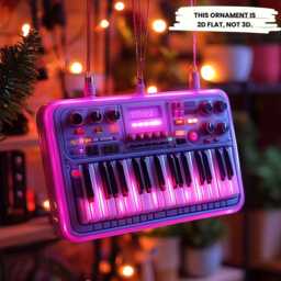 Custom Retro Synth Keyboard 2D Flat Ornament - Neon Music Lover Christmas Tree Decor