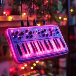 Custom Retro Synth Keyboard 2D Flat Ornament - Neon Music Lover Christmas Tree Decor - thumbnail 2