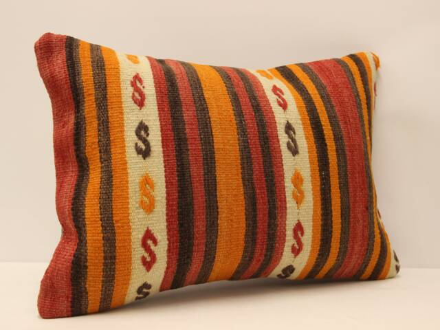 Bohemian Cushion Wool Pillow Sofa Bed Aztec Very Rare Kilim 14x20 Emroidered Throw 4Bef-257 - image 1