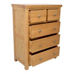 Grofurniture Large Chest Of Drawer, 2 Over 3 5 Drawer Oak Chest, Real Solid Drawers For Bedroom - thumbnail 3