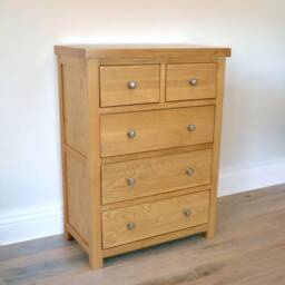 Grofurniture Large Chest Of Drawer, 2 Over 3 5 Drawer Oak Chest, Real Solid Drawers For Bedroom