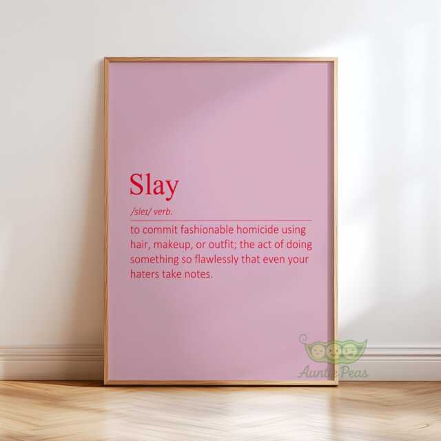 Slay Definition Wall Art, Funny Feminist Typography Print, Preppy Pink Aesthetic Quote Poster, Modern Dorm Room Decor, Gift For Best Friend - image 1