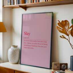Slay Definition Wall Art, Funny Feminist Typography Print, Preppy Pink Aesthetic Quote Poster, Modern Dorm Room Decor, Gift For Best Friend - thumbnail 3
