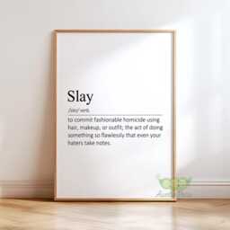 Slay Definition Wall Art, Funny Feminist Typography Print, Preppy Pink Aesthetic Quote Poster, Modern Dorm Room Decor, Gift For Best Friend - thumbnail 2