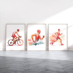 Mens Triathlon Print Set - 3 Posters - Wall Art Gifts Gift Swim, Cycle, Run Poster Triathlete Decor Athlete Artwork - thumbnail 2