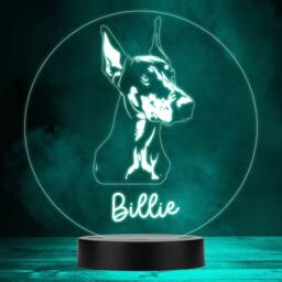 Dobermann Dog Pet Silhouette Multicolour Personalised Gift Led Lamp Night Light - Bedroom
