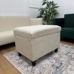 Handmade Cream Boucl?? Storage Ottoman Handmade in England - thumbnail 4