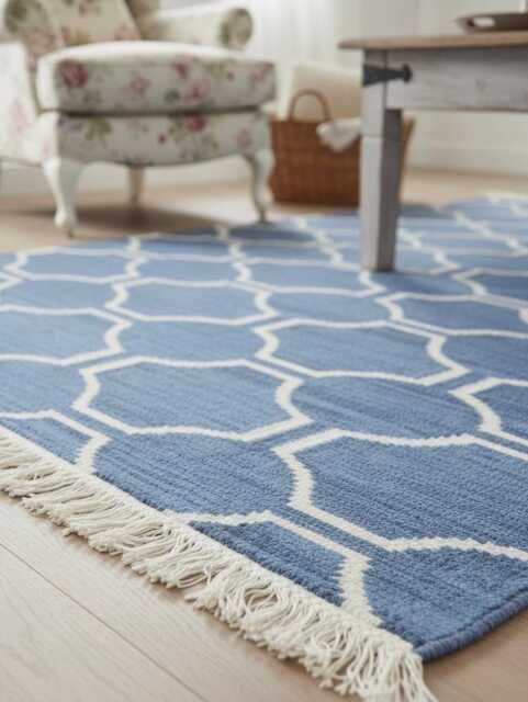Handmade Wool Kilim Rug Blue Geometric Boho Decor Kilim Rug, Flatweave Reversible Living Room Decor - image 1