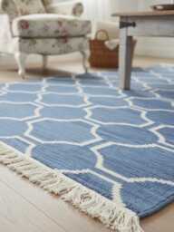 Handmade Wool Kilim Rug Blue Geometric Boho Decor Kilim Rug, Flatweave Reversible Living Room Decor - thumbnail 1