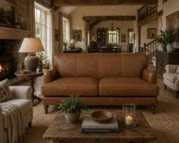 Howie Handmade Leather 3 Seater Sofa - Vintage Tan UK Luxury Furniture - thumbnail 1