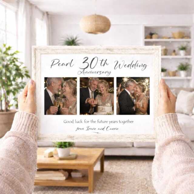 30Th Pearl Wedding Anniversary Personalised Photo Frame, Custom 3 Montage Gift For Couples, 30 Year Married Keepsake, 6 Frame Choices - image 1