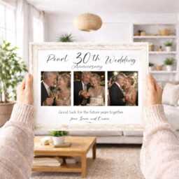30Th Pearl Wedding Anniversary Personalised Photo Frame, Custom 3 Montage Gift For Couples, 30 Year Married Keepsake, 6 Frame Choices - thumbnail 1