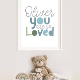 You Are Loved Print, Boys Nursery Personalised Name Wall Art, Bedroom Decor, Quotes - thumbnail 2