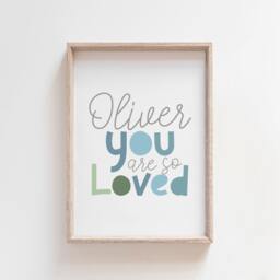 You Are Loved Print, Boys Nursery Personalised Name Wall Art, Bedroom Decor, Quotes - thumbnail 1