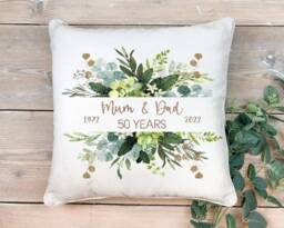 Personalised 50Th Anniversary Cushion, 50 Year Wedding Gift, Golden Ruby Keepsake