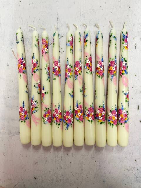 Hand Painted Floral Bouquet Candles - Decorative Homeware Gift Spring Table Centerpiece Artisan Candle UK - image 1