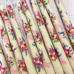Hand Painted Floral Bouquet Candles - Decorative Homeware Gift Spring Table Centerpiece Artisan Candle UK - thumbnail 2