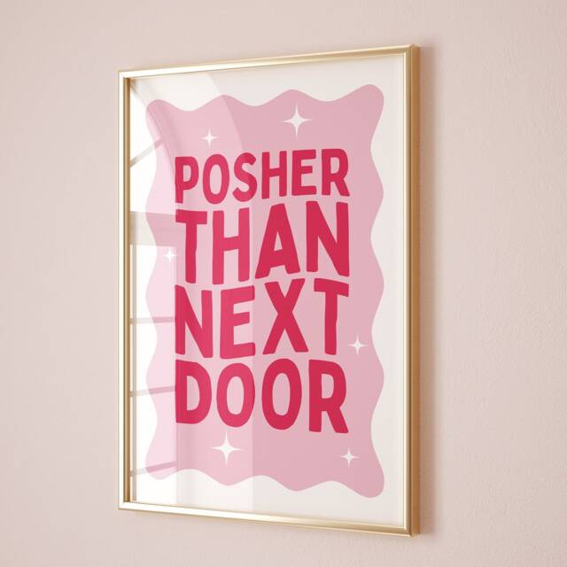 Posher Than Next Door, Unframed Card Art Print, Funky Pink Wall Decor - image 1