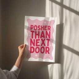 Posher Than Next Door, Unframed Card Art Print, Funky Pink Wall Decor - thumbnail 3