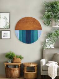 Round Wall Hanging, Home Decor Minimalist, Wood Art Modern, Boho Yarn New Gift, Circle D??cor, Farmhouse Decoration V07 - thumbnail 1
