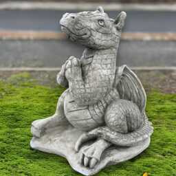 Sitting Dragon Sculpture Concrete Fantasy Figurine Stone Mythical Creature Decor Art Handmade Animal Statue Outdoor Ornament - thumbnail 1