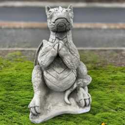 Sitting Dragon Sculpture Concrete Fantasy Figurine Stone Mythical Creature Decor Art Handmade Animal Statue Outdoor Ornament - thumbnail 3