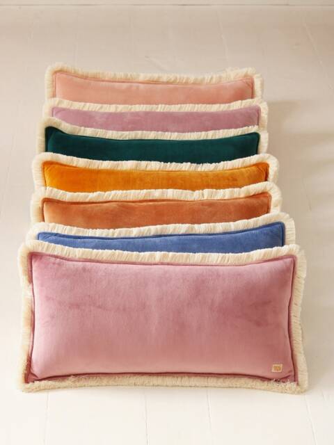 Light Pink Soft Velvet Bolster With Fringe, Decorative Pillow For Children's Room, Living Bedroom, Velvet - image 1