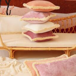 Light Pink Soft Velvet Bolster With Fringe, Decorative Pillow For Children's Room, Living Bedroom, Velvet - thumbnail 3