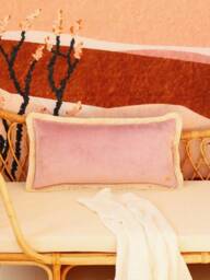Light Pink Soft Velvet Bolster With Fringe, Decorative Pillow For Children's Room, Living Bedroom, Velvet - thumbnail 2