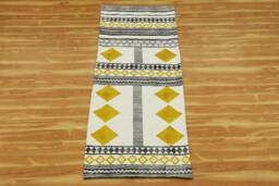 Handmade Block Printed Cotton Rug, Yellow Kilim Runner - thumbnail 1