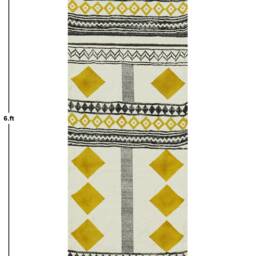 Handmade Block Printed Cotton Rug, Yellow Kilim Runner - thumbnail 3