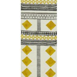Handmade Block Printed Cotton Rug, Yellow Kilim Runner - thumbnail 2