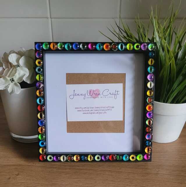 Colourful Glass Cat/Dragons Eye Square Photo Frame 6 X Inches - image 1
