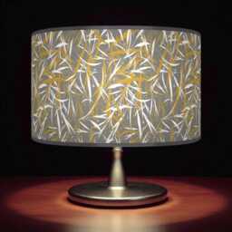 Mustard Yellow Grey White Leaves Print Lampshade - Handmade Floral Drum Pendant Botanical Ceiling Light For Modern Natural Interiors