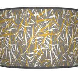 Mustard Yellow Grey White Leaves Print Lampshade - Handmade Floral Drum Pendant Botanical Ceiling Light For Modern Natural Interiors - thumbnail 2