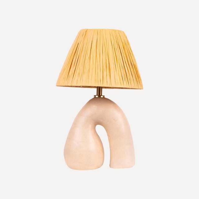Handmade Ceramic Table Lamp Satin Cream Finish, Raffia Shade - image 1