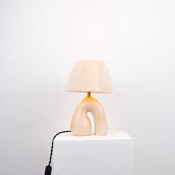Handmade Ceramic Table Lamp Satin Cream Finish, Raffia Shade - thumbnail 3