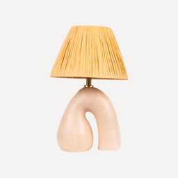 Handmade Ceramic Table Lamp Satin Cream Finish, Raffia Shade - thumbnail 1