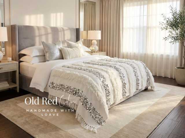 Moroccan Handira Blanket, White Moroccan Wedding With Sequin - image 1