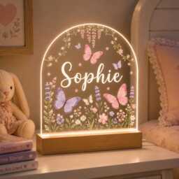 Personalised Night Light, Butterflies, New Baby, 1st Birthday, Christening Gift, Nursery Light - thumbnail 2