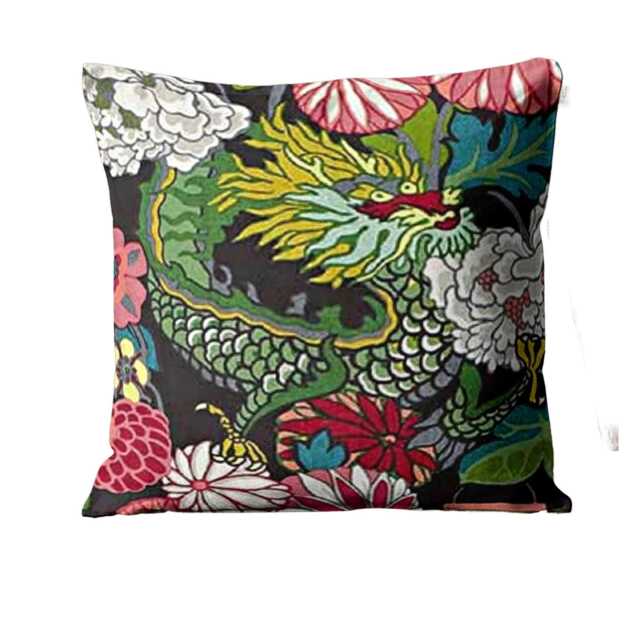 Schumacher, Chiang Mai Dragon, Ebony Linen Cushion Cover, Throw Pillow Homeware Decor - image 1