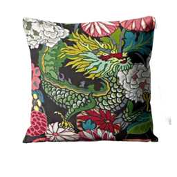 Schumacher, Chiang Mai Dragon, Ebony Linen Cushion Cover, Throw Pillow Homeware Decor - thumbnail 1