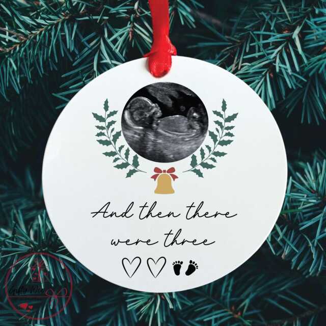 And Then There Were 3 Baby Scan Bauble - Preganacy Announcement New Tree Decoration Bumps First Christmas - image 1