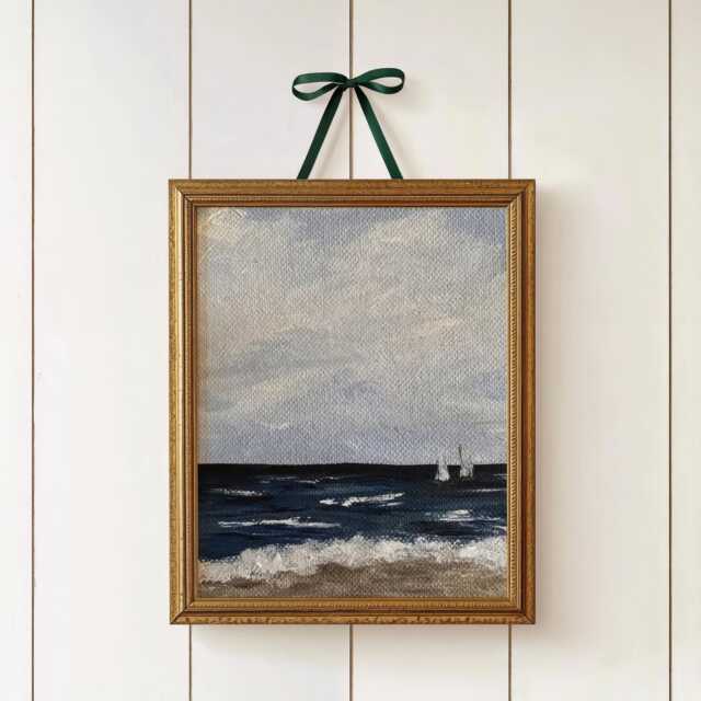 Seascape Wall Art Print - Nautical Coastal Poster With Sailing Boats Ocean Waves Painting For Beach House Or Living Room Decor - image 1