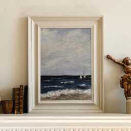 Seascape Wall Art Print - Nautical Coastal Poster With Sailing Boats Ocean Waves Painting For Beach House Or Living Room Decor - thumbnail 3