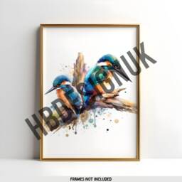 Kingfisher Poster Set - Of 3 Prints - Watercolor Kingfishers Painting Present Picture Animal Wall Art Wildlife Gifts Birthday - thumbnail 3