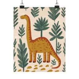 Tall Dinosaur Nursery Art Long Neck Kids Print Jungle Leafy Decor Cute Dino Toddler Playroom Wall Nature Inspired Bedroom - 45 - thumbnail 2