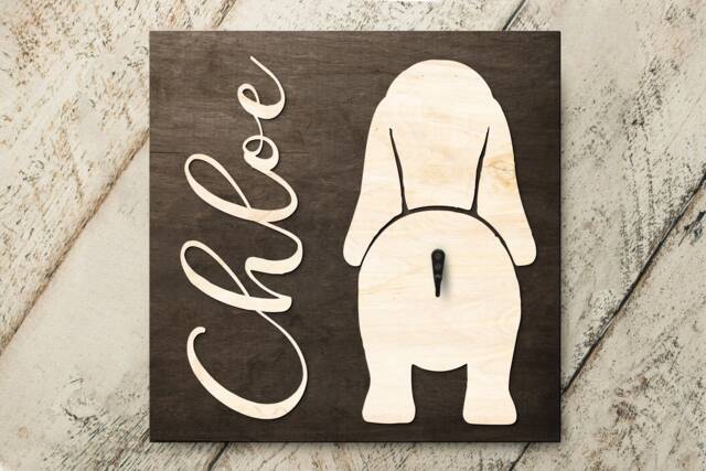 Dog Leash Holder Bassett Hound Name Sign - Custom Wood Cutout 4359 - image 1