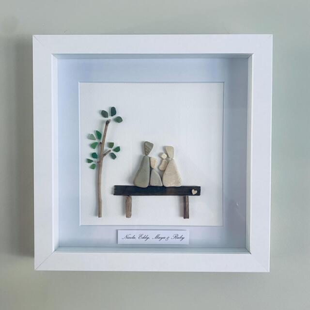 Personalised Pebble Family Wall Art - Framed Picture Handmade in Cornwall - image 1