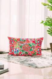 12x20 Pink Garden Floral Embroidered Pillow Cover, Hmong Boho Cushion - Cs10-0Whi - thumbnail 1